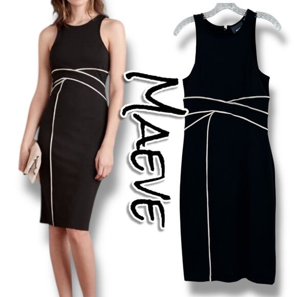 Maeve Anthropologie Cavatina Bodycon Sheath Dress Black White Womens Size 6 - Picture 1 of 11